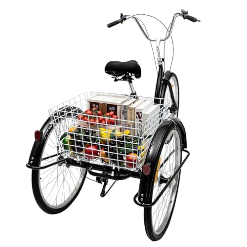 26" Dreirad für Erwachsene, 6 Gang Dreiräder mit Korb und Scheibenbremse Höhenverstellbares Dreirädriges für Erwachsene und Senioren zur Freizeitgestaltung Schwarz 26" Dreirad für Erwachsene, 6 Gang Dreiräder mit Korb und Scheibenbremse Höhenverstellbares Dreirädriges für Erwachsene und Senioren zur Freizeitgestaltung Schwarz von Gqouur