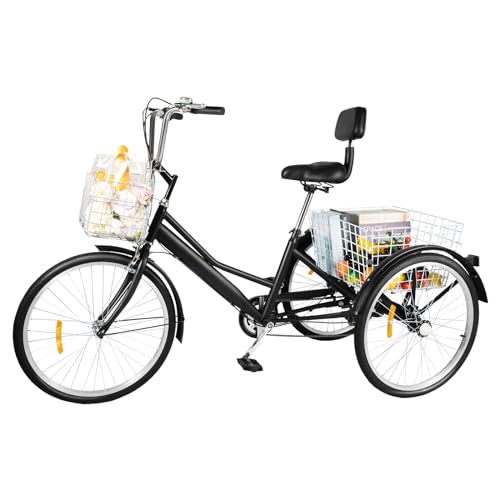 Dreirad für Erwachsene 24 Zoll 7-Gang 98.5-117cm Sattels Höhenverstellbar Seniorenfahrrad mit 2 Einkaufskorb 3 Rad Fahrrad für Erwachsene Senioren Frauen Dreirad für Erwachsene 24 Zoll 7-Gang 98.5-117cm Sattels Höhenverstellbar Seniorenfahrrad mit 2 Einkaufskorb 3 Rad Fahrrad für Erwachsene Senioren Frauen von Gqouur