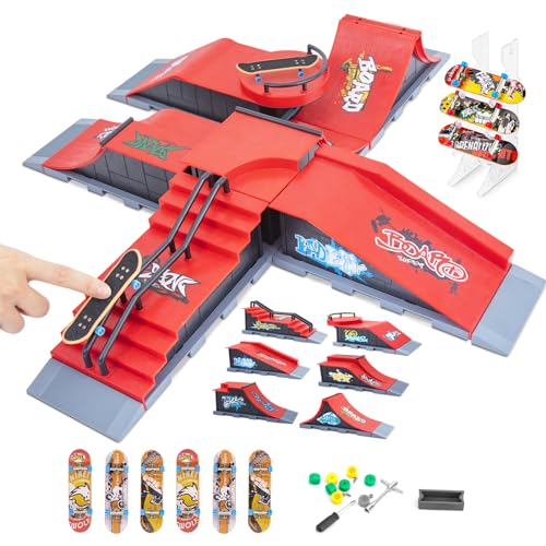 Finger Skateboard Set, 6 Stück Kombination Mini Finger Skateboard Ramps Set mit Zubehör Fingerboard DIY Montage Ultimate Deck Track Park Finger Spielzeug für Skate-Liebhaber Kindergeschenk (6 in 1) von Gr8ware