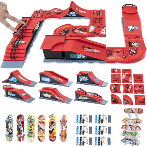 Finger Skateboards, 6 Stück Mini Skate Skateboards und Ramps Zubehör Set with 11 Kombinationen Skate Parks DIY Montage Finger-Skateboard Toys, Sammler-Skate-Rampen-Set für Skate-Liebhaber (6+11) von Gr8ware