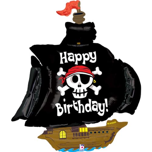 Grabo Geburtstagsballon Piratenschiff Made in Italy. Kinderballon in Form eines Piratenschiffes, aus Folie mit Strohhalm zum Aufblasen. Bunte Luftballons 80 x 87 cm von Grabo