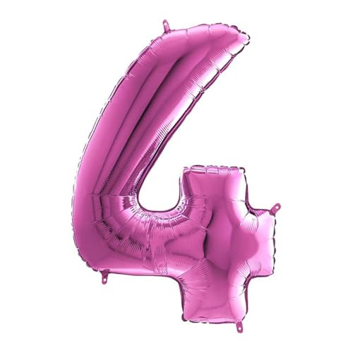 Grabo Riesen Zahlen Folienballon 66 cm (26") Farbauswahl – Perfekte Deko für Geburtstage, Jubiläen & Feiern – Happy Birthday Party-Highlight - für Helium und Luft! Wiederverwendbar! (Fuchsia, 4) von Grabo