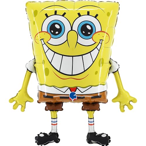 Grabo SpongeBob Ballon. Ballon für Kinderfeste in Form von SpongeBob, aus Folie mit Röhrchen zum Aufblasen. Bunte Ballons, hergestellt in Italien, 44x47 cm von Grabo