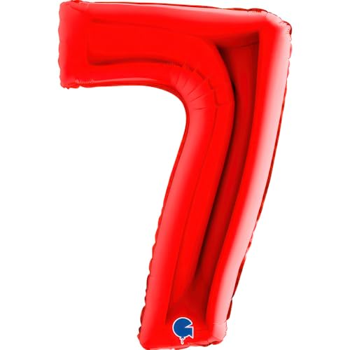 Folienballon Zahl 7 XXL, 102 cm (40"), Rot, Hochwertiger Zahlenballon für Geburtstagsfeiern, Jubiläen und Events, Perfekte Party-Deko, Einfach mit Luft oder Helium zu befüllen, Made in Italy von Grabo