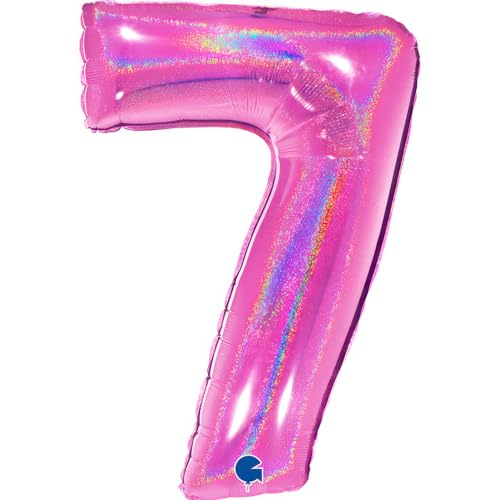 XXL Riesen Zahlen Folienballon 102 cm (40") holografisch 3D Effekt – Perfekte Deko für Geburtstage, Jubiläen & Feiern – Happy Birthday Party-Highlight - für Helium und Luft! (Fuchsia, 7) von Grabo