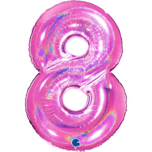 XXL Riesen Zahlen Folienballon 102 cm (40") holografisch 3D Effekt – Perfekte Deko für Geburtstage, Jubiläen & Feiern – Happy Birthday Party-Highlight - für Helium und Luft! (Fuchsia, 8) von Grabo