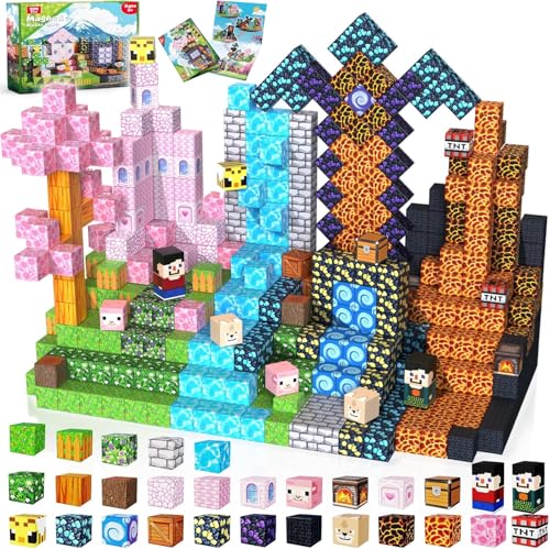 GraceDuck Magnetische Bausteine - 200 Teile Magnetbausteine - bauen Dark Forest & Pink Castle, Montessori Spielzeug für Kinder ab 3 4 5 6 7 8 9 Jahren, kreative Ostern Geschenke für Jungen und Mädchen von GraceDuck