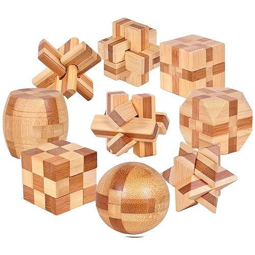 Gracelaza Denksportaufgaben Cube - Knobelspiele Set - Bambus Spielzeug - 3D Puzzle - Geduldspiel aus Bambus - Ideal Mind Spielzeug und Geschenk für Junge und Mädchen von Gracelaza