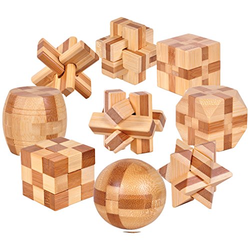 Gracelaza Denksportaufgaben Cube - Knobelspiele Set - Bambus Spielzeug - 3D Puzzle - Geduldspiel aus Bambus - Ideal Mind Spielzeug und Geschenk für Junge und Mädchen von Gracelaza