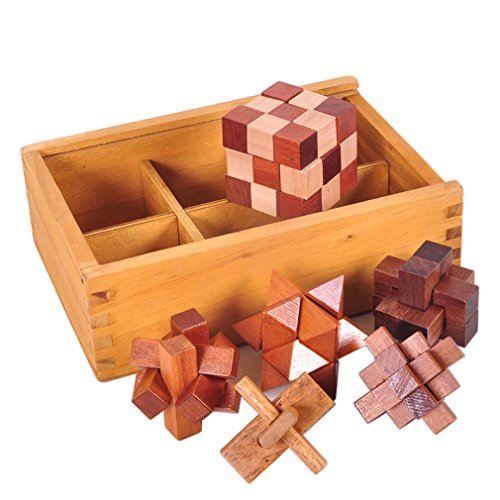 Gracelaza Denksportaufgaben Cube - Knobelspiele Set - Holzspielzeug - 3D Puzzle - Geduldspiel aus Holz - Ideal Mind Spielzeug und Geschenk für Junge und Mädchen von Gracelaza