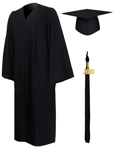 GraduationMall Abschluss Talar Doktorhut und Quaste 2025 für Hochschule und Bachelor Akademischer Talar mit Hut Schwarz 57(180cm - 186cm) von GraduationMall