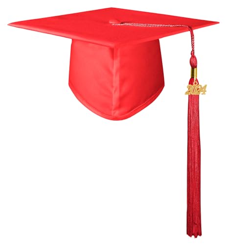 GraduationMall Doktorhut Studentenhut,Uni Abschluss Hut 2024 Anhänger Quaste für die Abschlussfeier vom Hochschule,Abitur,Bachelor Hut Rot von GraduationMall