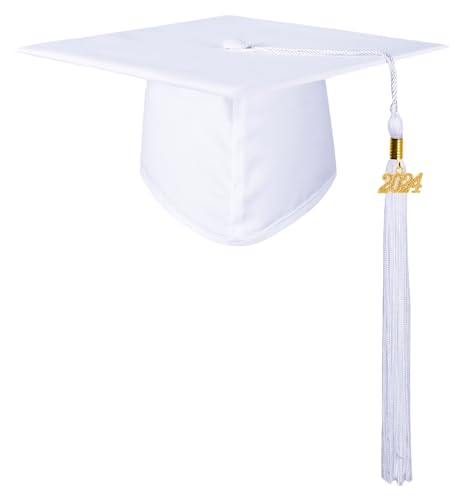 GraduationMall Doktorhut Studentenhut Erwachsene Abschluss Hut 2024 Jahreszahl Anhänger Quaste für die Abschlussfeier der High School Bachelor Hut Weiß von GraduationMall