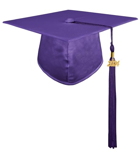 GraduationMall Glänzend Doktorhut Erwachsene Abschluss Hut 2024 Jahreszahl Anhänger Quaste für die Abschlussfeier der High School Bachelor Hut Lila von GraduationMall