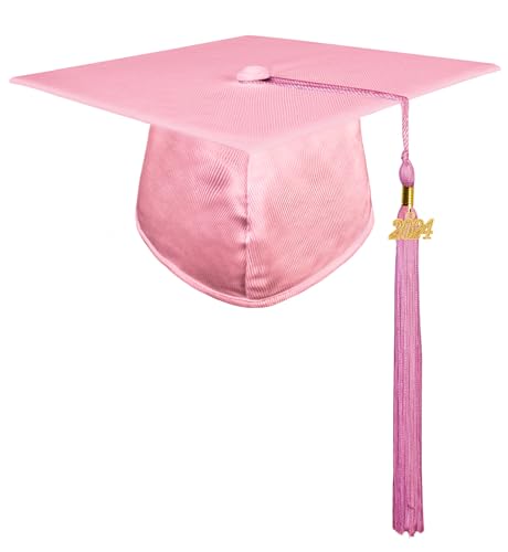 GraduationMall Glänzend Doktorhut Erwachsene Abschluss Hut 2024 Jahreszahl Anhänger Quaste für die Abschlussfeier der High School Bachelor Hut Rosa von GraduationMall