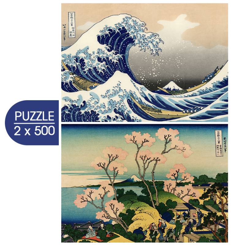 Grafika 2 Puzzles - Hokusais Kunst: Die Große Welle vor Kanagawa - Shinagawa am Tokaido 500 Teile Puzzle Grafika-F-33707 von Grafika