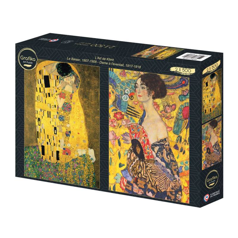 Grafika 2 Puzzles - L'Art de Klimt : Le Baiser, 1907-1908 - Dame à l'éventail, 1917-1918 500 Teile Puzzle Grafika-F-33775 von Grafika