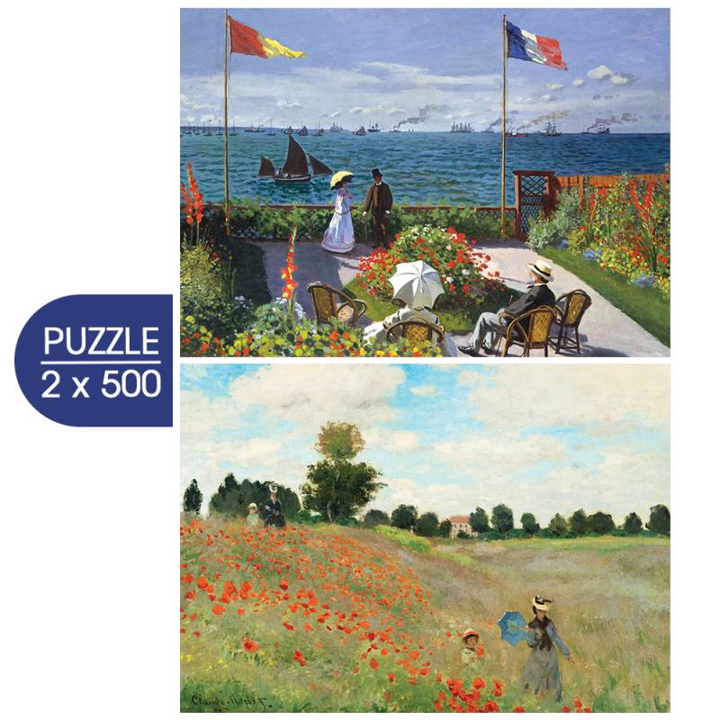 Grafika 2 Puzzles - Die Kunst Monets: Die Terrasse von Sainte-Adresse, 1867 - Mohnblumenfeld, 1873 500 Teile Puzzle Grafika-F-33666 von Grafika
