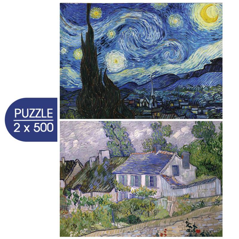 Grafika 2 Puzzles - Die Kunst van Goghs: Sternennacht, 1889 - Häuser in Auvers, 1890 500 Teile Puzzle Grafika-F-33665 von Grafika
