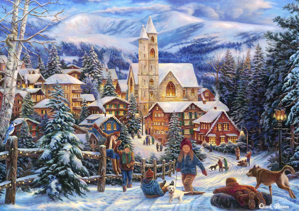Grafika Chuck Pinson - Sledding To Town 2000 Teile Puzzle Grafika-F-30086 von Grafika