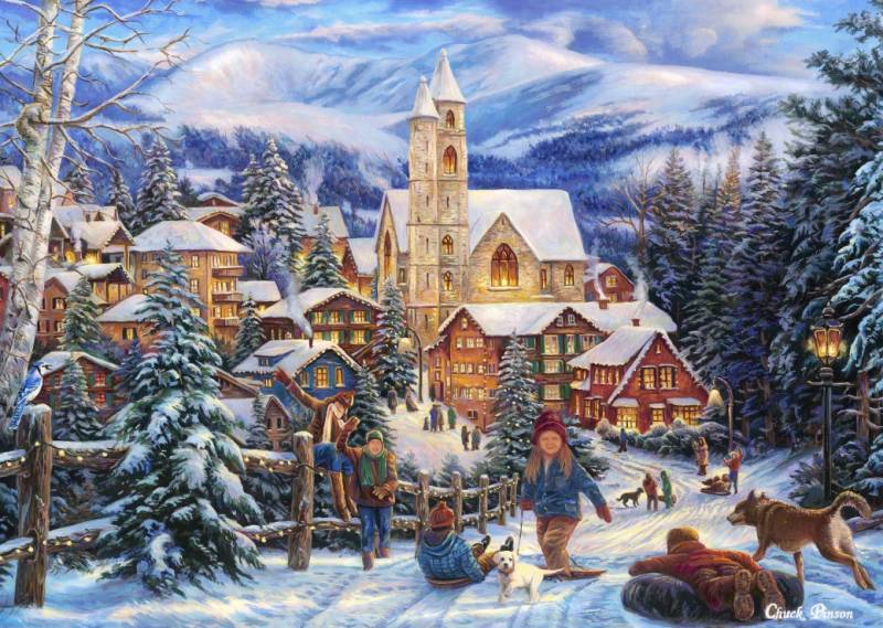 Grafika Chuck Pinson - Sledding To Town 500 Teile Puzzle Grafika-F-32300 von Grafika