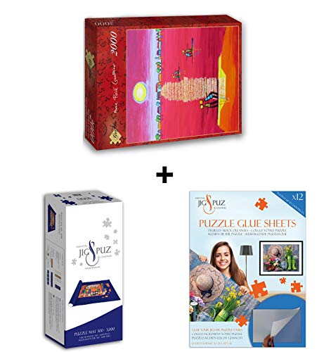 Puzzle 2000 Teile – Anne Birne und Patrick Guallino – Morgendämmerung Rubin + Kleber + Teppich von Grafika