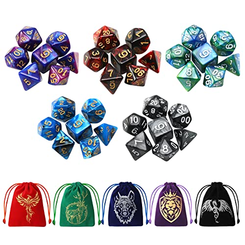 Grajar 35-teiliges DND-Würfel-Set mit 5 bunten Tiermuster-Würfelbeuteln, polyedrische Würfel-Sets für Dungeons and Dragons, D&D, TTRPG, MTG, Tisch-Rollenspiele Grajar 35-teiliges DND-Würfel-Set mit 5 bunten Tiermuster-Würfelbeuteln, polyedrische Würfel-Sets für Dungeons and Dragons, D&D, TTRPG, MTG, Tisch-Rollenspiele von Grajar