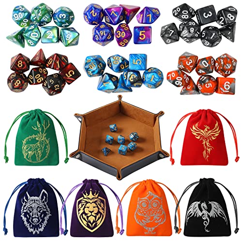 Grajar DND Würfel-Set, 42-teiliges polyedrisches Würfel-Set mit 6 bunten Tiermuster-Würfeltaschen und PU-Leder und Samt-Würfeltablett für Dungeons und Drachen D&D RPG MTG Tischspiele Grajar DND Würfel-Set, 42-teiliges polyedrisches Würfel-Set mit 6 bunten Tiermuster-Würfeltaschen und PU-Leder und Samt-Würfeltablett für Dungeons und Drachen D&D RPG MTG Tischspiele von Grajar