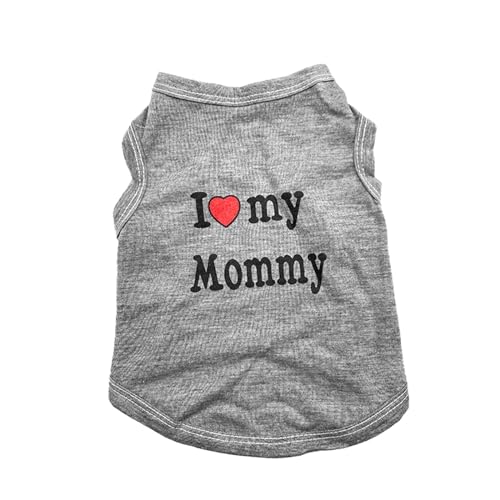 Gralara Hunde-T-Shirt „I Love Mommy“, bedrucktes Hemd, Sommer-Hundeweste, Welpen-T-Shirts für Welpen, Heimtierbedarf, kleine Hunde und Kätzchen, xs grau von Gralara