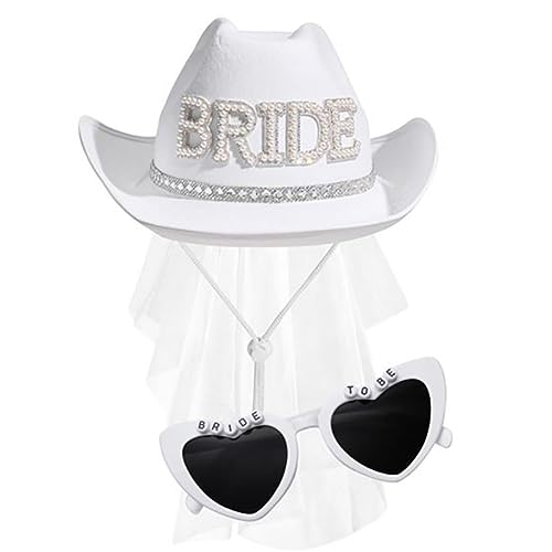 BrideToBe Cowboyhut, Sonnenbrille, Kostüm-Set für Hochzeit, Westernhut, breite Krempe, Brillen, Erwachsenenkostüm, Zubehör, 2 Stück BrideToBe Cowboyhut, Sonnenbrille, Kostüm-Set für Hochzeit, Westernhut, breite Krempe, Brillen, Erwachsenenkostüm, Zubehör, 2 Stück von Gramigg