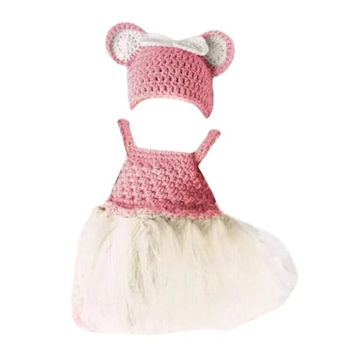 Gramigg 1 Set Neugeborenes Tüllkleid mit passender Strickmütze, Geschenk für Fotoshootings, Requisiten für Babypartys, Baby-Mütze von Gramigg
