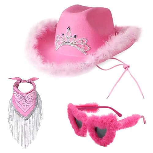 Gramigg Cowboy-Kostüm-Set, Western-Kostüm, breite Krempe, Cowgirl-Hut, Schal, Herzform, Erwachsene, Cosplay, Party, Outfit, 3-teilig Gramigg Cowboy-Kostüm-Set, Western-Kostüm, breite Krempe, Cowgirl-Hut, Schal, Herzform, Erwachsene, Cosplay, Party, Outfit, 3-teilig von Gramigg