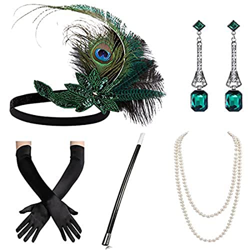 Gramigg Flapper-Zubehör für Damen, Party-Kostüm, Stirnband, Halskette, Ohrringe, Handschuhe, Halter für Cocktail-Party, Abschlussball Gramigg Flapper-Zubehör für Damen, Party-Kostüm, Stirnband, Halskette, Ohrringe, Handschuhe, Halter für Cocktail-Party, Abschlussball von Gramigg