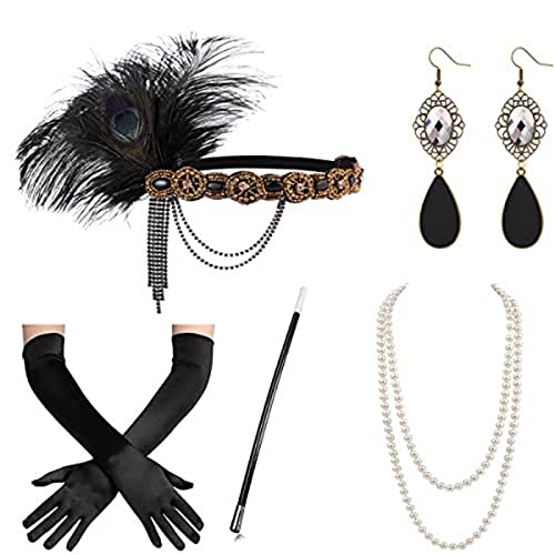 Gramigg Flapper-Zubehör für Damen, Party-Kostüm, Stirnband, Halskette, Ohrringe, Handschuhe, Halter für Cocktail-Party, Abschlussball Gramigg Flapper-Zubehör für Damen, Party-Kostüm, Stirnband, Halskette, Ohrringe, Handschuhe, Halter für Cocktail-Party, Abschlussball von Gramigg