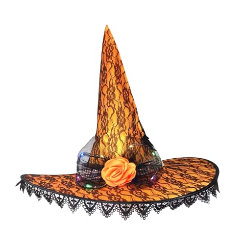 Gramigg Hexenhut Leuchte Für Frauen Männer Teenager Für Halloween Party Spitze Retro Witch Cosplay Wizard von Gramigg