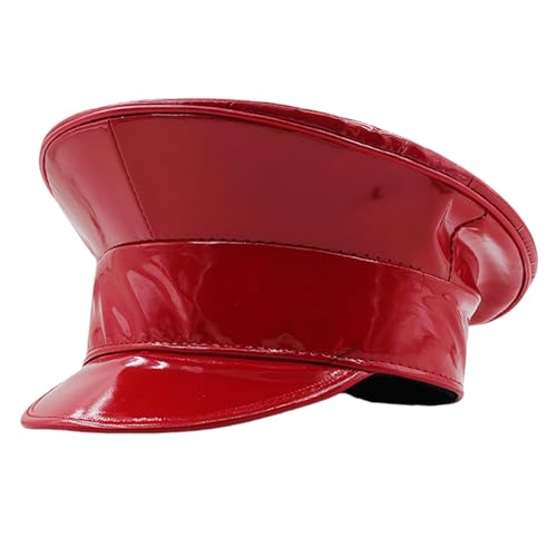 Gramigg Schimmernder PU-Leder-Marine-Hut für Damen, Cosplay-Party, flache Oberseite, Kapitänskappen für Bühnenshow, Junggesellinnenabschied Gramigg Schimmernder PU-Leder-Marine-Hut für Damen, Cosplay-Party, flache Oberseite, Kapitänskappen für Bühnenshow, Junggesellinnenabschied von Gramigg
