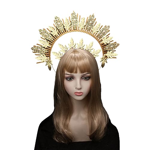 Gramigg SunGoddess Haarreif mit Krone, Vintage-Stil, Jungfrau-Mary-HaloHaarband, Halloween-Party-Kostüm-Set, Dame Kopfschmuck Gramigg SunGoddess Haarreif mit Krone, Vintage-Stil, Jungfrau-Mary-HaloHaarband, Halloween-Party-Kostüm-Set, Dame Kopfschmuck von Gramigg