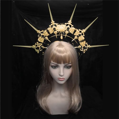 Gramigg SunGoddess Haarreif mit Krone, Vintage-Stil, Jungfrau-Mary-HaloHaarband, Halloween-Party-Kostüm-Set, Dame Kopfschmuck Gramigg SunGoddess Haarreif mit Krone, Vintage-Stil, Jungfrau-Mary-HaloHaarband, Halloween-Party-Kostüm-Set, Dame Kopfschmuck von Gramigg