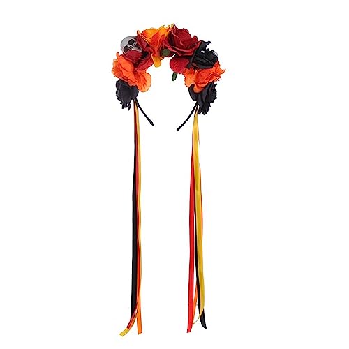 Halloween Haarband Rose Blume Gothic Schädel Stirnband Kostüm Erwachsene Frauen Cosplay Kopfbedeckung Festival Kopfbedeckung Zubehör Halloween Schädel Stirnband von Gramigg