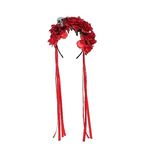 Halloween Haarband Rose Blume Gothic Schädel Stirnband Kostüm Erwachsene Frauen Cosplay Kopfbedeckung Festival Kopfbedeckung Zubehör Halloween Schädel Stirnband von Gramigg