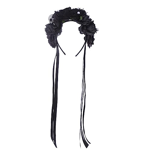 Halloween Haarband Rose Blume Gothic Schädel Stirnband Kostüm Erwachsene Frauen Cosplay Kopfbedeckung Festival Kopfbedeckung Zubehör Halloween Schädel Stirnband von Gramigg