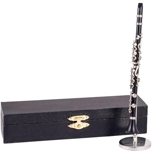Miniatur-Klarinette mit Ständer und Koffer, Schreibtisch-Dekoration für Musiker-Sammlungen, Figuren, Puppenhauszubehör, Klarinetten-Nachbildungen, Modell von Gramigg
