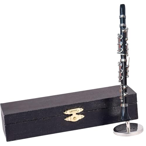 Miniatur-Klarinette mit Ständer und Koffer, Schreibtisch-Dekoration für Musiker-Sammlungen, Figuren, Puppenhauszubehör, Klarinetten-Nachbildungen, Modell von Gramigg