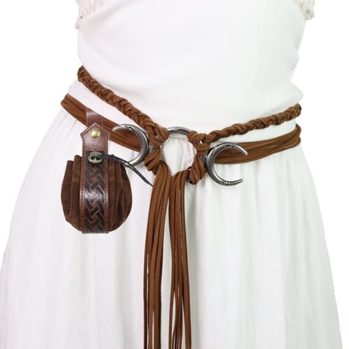 Mittelalterlicher Kostümgürtel mit passender geprägter Hüfttasche für Cosplay-Nachstellungen und heidnische Feste, Versammlungen, Mittelalterliche, verstellbare Hüfttasche von Gramigg