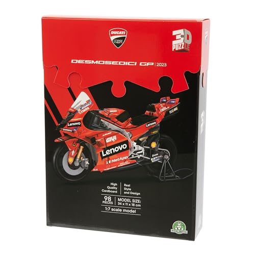 GP Moto Sport Ducati Desmosedici 3D Motorrad-Puzzle – 120 Teile, Lizenzierte Lackierung, Einfacher Zusammenbau, Kein Werkzeug oder Kleber, Kunststoffreifen, Robuste Pappe – 30x11,2x17,5 cm von GP Sport
