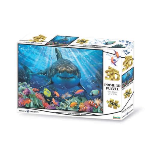 Grandi Giochi PUW00000 squalo Bianco Discovery Weißer Hai horizontales Linsenpuzzle mit 500 Teilen und 3D-Effekt Verpackung-PUW00000 von Grandi Giochi