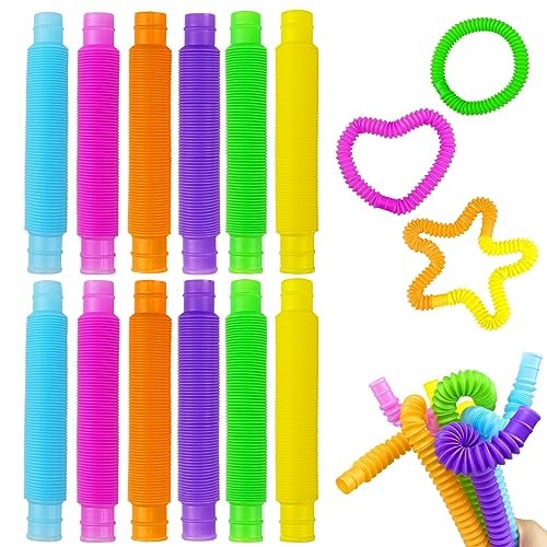 12 Stück Mini Pop Röhren Sensorik Spielzeug, Mehrfarben-Stretch-Rohr, Newest Pop Tubes für Stressabbau und Anti-Angst für Kinder und Erwachsene von Grantop