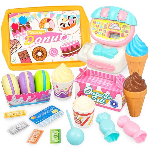 Eiscreme-Spielzeug,Eisladen Eisdiele Kinder mit Desserts and Spielgeld,Rollenspiele Spielküche EIS Küchenzubehör Kinder,Montessori EIS Spielzeug für Kinder ab 3 Jahre von Grantop