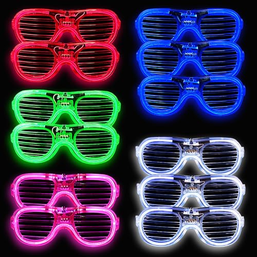 Grantop 12Stück Led Partybrille, Party Neon Partybrille Leuchtbrille, LED Brille Party Brille, Shutter Shades Brille, Neon Partybrille für Geburtstagsfeiern, Karneval, Halloween（Farbe Zufällig） von Grantop