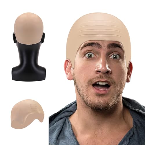 Grapelet Erwachsene Männer und Frauen Halloween Party Glatzenhüte dicke Glatzhaut Kopf Schädel Perücke Kappe Kostüm Cosplay Hut Perücke Haarteile für Erwachsene von Grapelet